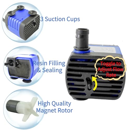 Conquerall CHA-220 240L/H 60GPH AC 110V Submersible Pump 3W Mini Ultra Quiet Water Pump 1.64ft High Lift for Fish Tanks, Small Ponds, Fountains, Water Features, Statues, Hydroponics and Pet Fountains - size: 60GPH-3W