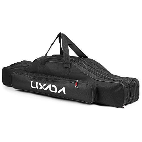 Lixada Fishing Rod Case - 3 Layers Oxford Bag, Portable Folding Carrier for Rods and Reels, Tackle Storage Travel Bag, 90cm/120cm/150cm Optional - color: Black, size: 90cm