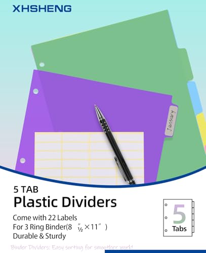 3 Set Dividers for 3 Ring Binders,5 TAB Binder Dividers,Plastic, Multicolor Binder separators with tabs