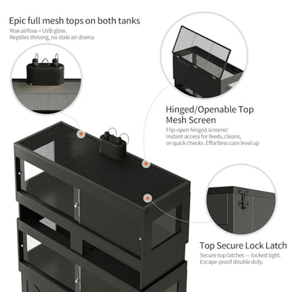 Dual 60 Gallon Reptile Tank with Stand,Reptile Enclosure,Bearded Dragon Tank,Reptile Terrarium with Cabinet,Sliding Doors,Power Outlet for Snakes,Lizards,Crested Geckos Black CAGE003B