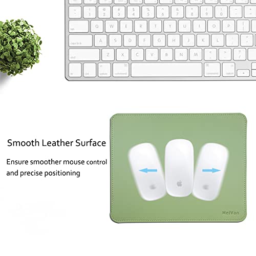 MelVan PU Leather Mouse Pad with Stitched Edge, Wood Mousepad, Waterproof Gaming Mouse Pad Mat for Computers, Laptop, Office & Home, 10.2" x 8.3", 1 Pack (Matcha Green)