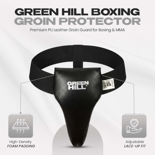 Green Hill Boxing PU Leather Groin Guard with Foam Padding - color: Black, size: X-Large