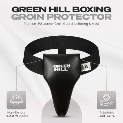 Green Hill Boxing PU Leather Groin Guard with Foam Padding - color: Black, size: X-Large