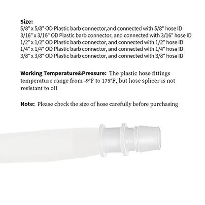 Plastic Hose Barb Fitting, Hose Fitting Adapter for Air Water Fuel 3/16" x 3/16", 1/4" x 1/4", 3/8" x 3/8", 1/2" x 1/2", 5/8" x 5/8" 8Pcs
