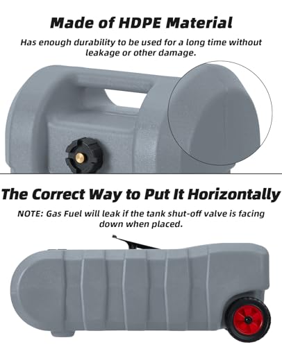 Fuel Caddy 14 gal, Portable Gasoline Tank Container With Manual Fuel Transfer Pump & 10 ft Long Hose, Gasoline Diesel Fuel Storage Tank On-Wheels, Portable Gas Tank for Cars, Lawn Mowers, Boats, Grey