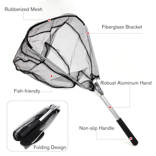 Fishing Landing Net, Folding Fish Net with Telescoping for Father, Son, Husband, or Friends Who Enjoy Fishing, Pole Freshwater Fish Net for Small Fish
