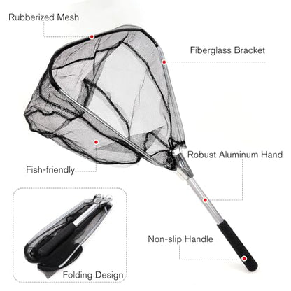 Fishing Landing Net, Folding Fish Net with Telescoping for Father, Son, Husband, or Friends Who Enjoy Fishing, Pole Freshwater Fish Net for Small Fish