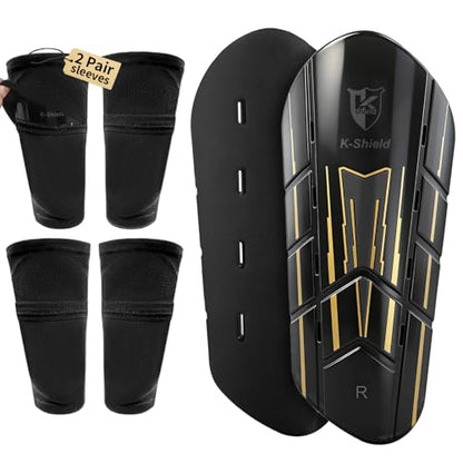K-Shield Soccer Shin Guards with 2 Pairs Sock Sleeves for Kids Youth Adults - size: M:4'7"-5'3"