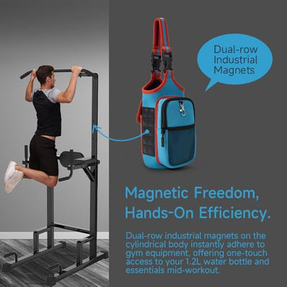 VAKAER Magnetic Gym Bag, Water Bottle Carrier Holder with Phone Pocket & Adjustable Strap,10 Ultra-Strong Magnets Stick to Fitness equipment, Workout Accessories Pouch for Women & Men, Blue - color: Blue