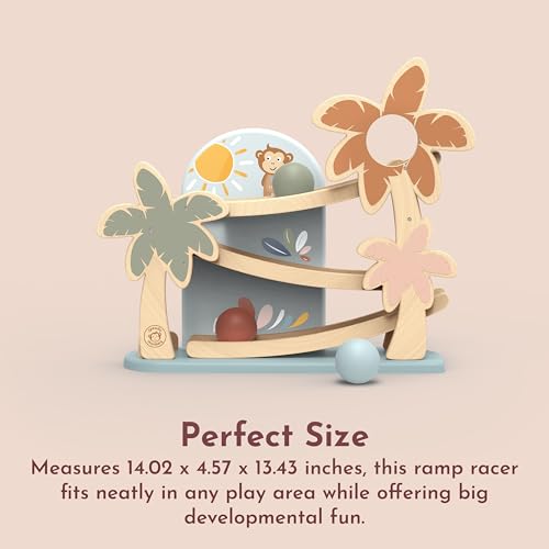 SPEEDY MONKEY Montessori Wooden Ramp Racer | 3 Rolling Balls Toy Playset