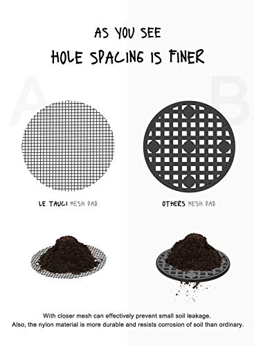LE TAUCI Plant Pot Hole Mesh Pads, 2-Inch Round Flower Pot Drainage Covers, Prevent Soil Loss, Durable Reusable, Bonsai Bottom Grid Mat, Gardening Essentials, 50-Pack - size: 2*2 inches