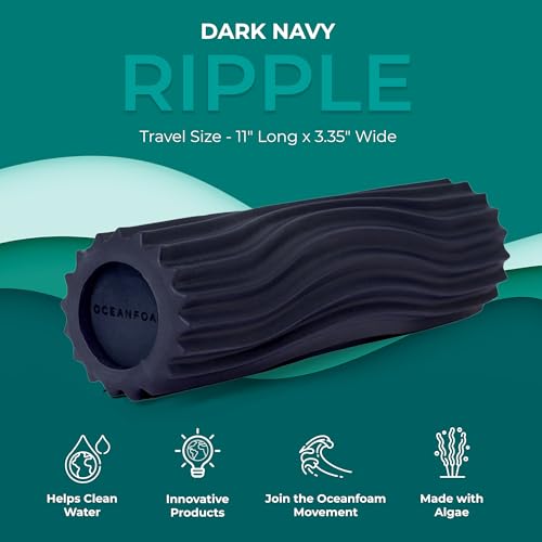 Oceanfoam Ripple Travel Foam Roller (11" x 3.35") Firm Mini Foam Roller for Physical Therapy, Deep Tissue Massage, Back Pain, High Density, Ergonomic Wave Textured, Yoga, Pilates, Exercise (Dark Navy) - color: Dark Navy