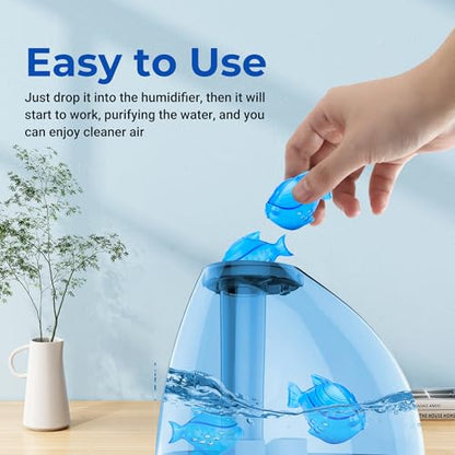 Funmit Humidifier Cleaning Fish, 12 Pack Humidifier Cleaner for Humidifiers and Fish Tanks, Purifies Water, Prevents Hard Water Build-Up, Reduces Scale, Blue