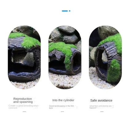 Decorations Tank Resin Landscaping 8.5x6.5x7CM Fish Tank Accessories Moss Fish Hiding Cave Broken Barrel