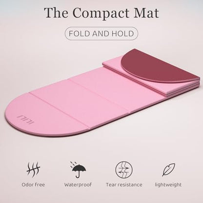 ILILI Foldable Yoga Mat, 10mm Thick, 75x26 Inch Extra Long, Exercise Mat - color: Light Pink+Rose Pink