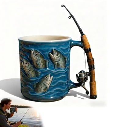 Fishing Mug, Funny Fishing Rod & Reel Design Coffee Mug, Resin Water Cup With Simulated Fishings Line Decoration And Rotating Rod Shaped Handle, Fishings Gift For Men, For Chocolate Tea Wine