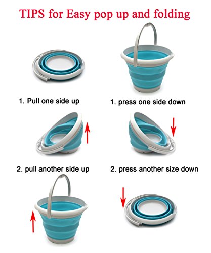 SAMMART 10L (2.6 Gallon) Collapsible Plastic Bucket - Foldable Round Tub - Portable Fishing Water Pail - Space Saving Outdoor Waterpot, Size 33cm Dia (1, Bright Blue)