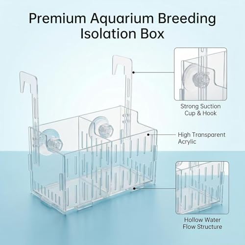 Aquarium Plant Holder with Suction Cups, Double Compartment Fish Tank Plant Basket, Hanging Hydroponic Planter for Fish Tank, Aquarium Breeder Box for Fry Shrimp Separation (Double Basket)