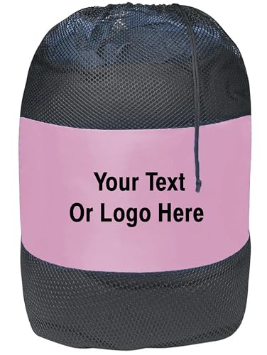 Personalized Nylon Mesh Laundry Bag, Locking Drawstring Closure, And Machine Washable (Pink, Laundry Bag) - color: Pink
