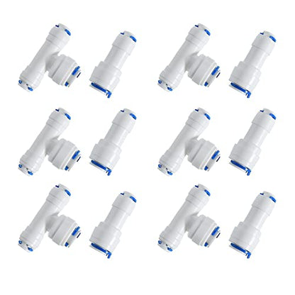 3/8-inch x 1/4-inch 6 pcs T and 6 pcs I Tube Quick Push in Connector for RO Water System (3/8-inch x 1/4-inch x 1/4-inch T)