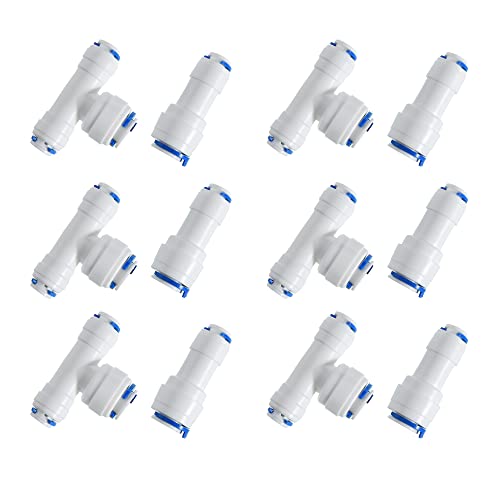 3/8-inch x 1/4-inch 6 pcs T and 6 pcs I Tube Quick Push in Connector for RO Water System (3/8-inch x 1/4-inch x 1/4-inch T)