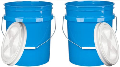 5 Gallon Bucket Pail with Air Tight White Screw on Lid - Food Grade-BPA Free - (Pack of 2) - Made in USA Buckets