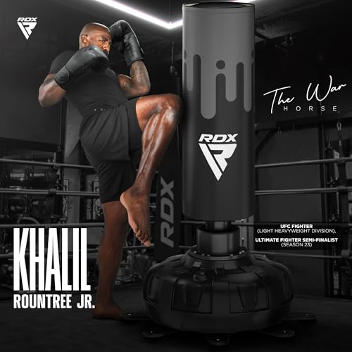 RDX XXL 330LBS Freestanding Punching Bag with Cover & Gloves – 72” Adult Heavy Pedestal Punch Bag Set - 17 Suction Cup 8 Extended Legs Stand Base - Kick Boxing MMA Home Gym Fitness - color: Black Gray