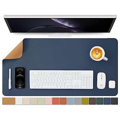 Cork Desk Mat - Dual-Sided Desk Pad for Office and Home - Desk Organization and Accessories - Ideal for Large Mouse Pad and Desk Mats on Top of Desks(Dark Blue,80cmx 40cm) - color: Dark Blue, size: 31.5" x 15.7"