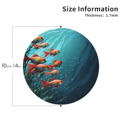 Drink Coasters Set of 4 Leather Coasters for Drinks Fish Aquarium Round Cup Mat Pad Easy Clean Bar Coasters Heat Resistant Funny Cup Coasters for Tabletop Protection,4 Inches