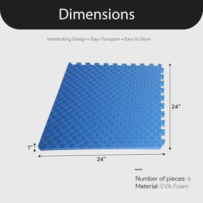 BalanceFrom Puzzle Exercise Mat 1" Thick, EVA Interlocking Foam Floor - color: Blue, style: One Inch Thick, 24 Square Feet