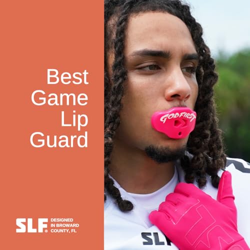 SLEEFS Classic Football Mouthguard with Bold Designs and Removable Strap - color: God First Pink