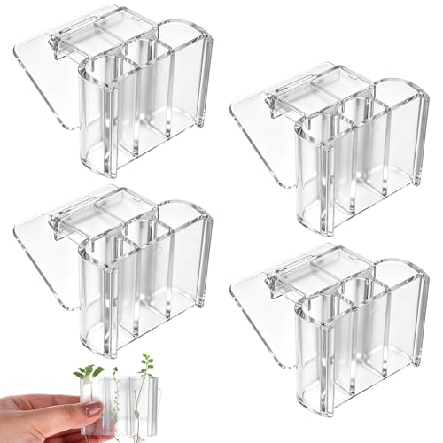 4 Pack Hanging Aquarium Plant Holder Top Hanging Fish Tank Plant Pot Clear Aquarium P-Lant Holder 3 Holes Aquatic P-Lant Cups for Aquarium Tank Decoration