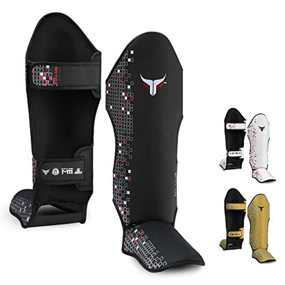 Mytra Fusion Shin Guards MMA, Muay Thai Shin Guards – Shin Instep Protection for Kickboxing, Training, BJJ, Sparring, Boxing Gear and Martial Arts - color: Black, size: X-Large