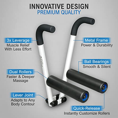 DoubleUP Roller D2 Leg & Arm Massager, Metal Frame + 2 Rollers, White - color: White
