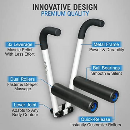 DoubleUP Roller D2 Leg & Arm Massager, Metal Frame + 2 Rollers, White - color: White