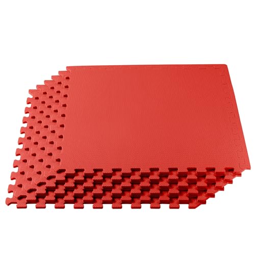 We Sell Mats 3/8" Thick Multipurpose EVA Foam Exercise Floor Mat, Interlocking Tiles, Anti-Fatigue for Home or Gym - color: Red, style: 24 Square Feet (6 Tiles)