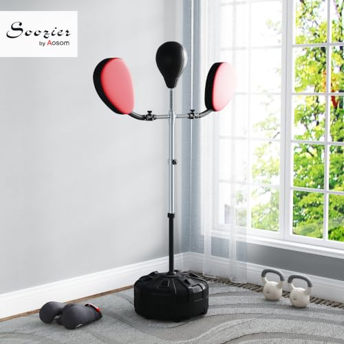 Soozier 3-in-1 Boxing Bag with Stand Adjustable Height 2 Target Arms Black
