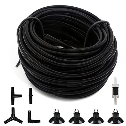 100 Feet 3/16 Inch Standard Aquarium Silicone Airline Tubing with Check Valves, Suction Cups and Connectors for Fish Tank, Hydroponics