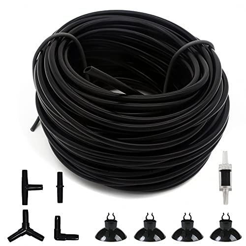 100 Feet 3/16 Inch Standard Aquarium Silicone Airline Tubing with Check Valves, Suction Cups and Connectors for Fish Tank, Hydroponics