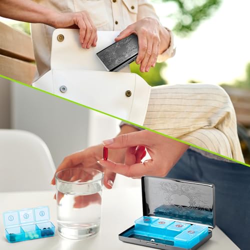 Pill Organizer with 3 Compartments 7 Day Metal Pill Box for Fish Oil/Food Supplements Travel Pill Box. (Rectangle-Black, Large Rectangle) - color: Rectangle-black