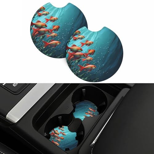 2 Pack Car Coaster for Cup Holders Fish Aquarium Car Cup Coaster 2.7" Neoprene Non-Slip Automotive Cup Mat Universal Auto Car Interior Accessories for Women Men Cup Pad