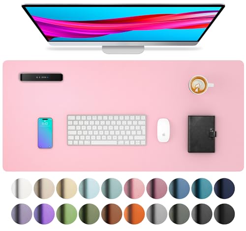 Aothia Leather Desk Pad Protector, Mouse Pad, Office Desk Mat, Non-Slip PU Leather Desk Blotter, Laptop Desk Pad, Waterproof Desk Writing Pad for Office and Home (23.6" x 13.7", Fairy Pink)
