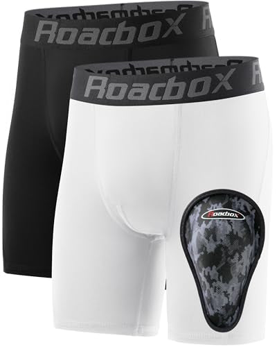 Roadbox Youth Boys Compression Shorts with Protective Cup Baseball Football - color: 2pack Black+white(1 Cup), size: Medium