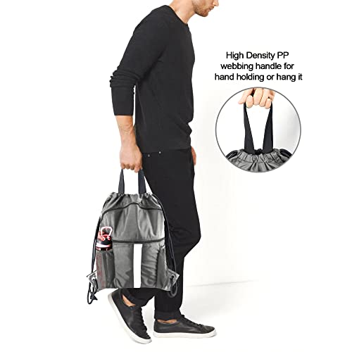 BeeGreen Drawstring Backpack Bag with Shoe Compartment, X-Large Black Gym Sports String Cinch Backpack - color: Grey