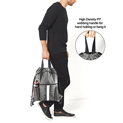 BeeGreen Drawstring Backpack Bag with Shoe Compartment, X-Large Black Gym Sports String Cinch Backpack - color: Grey