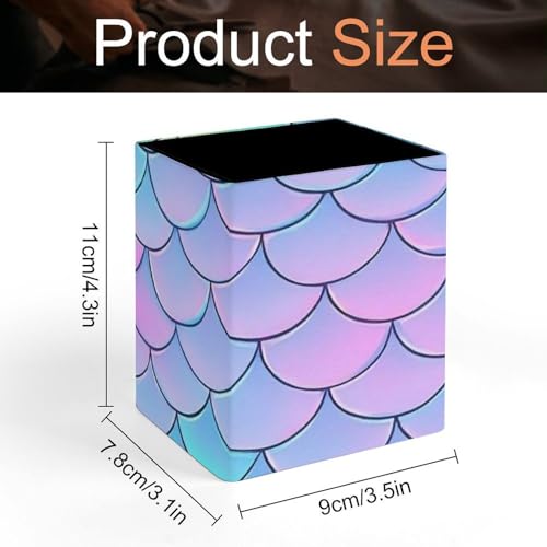 Women's Pen Cup Pencil Holder Makeup Brush Storage Beautiful Mermaid Fish Scale Leather Desk Organizer