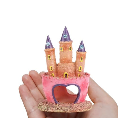 Pink Princess Castle Aquarium Ornament - Resin Fish Tank Hideout Cave for Betta Fish Cute Castle Aquarium Accessories