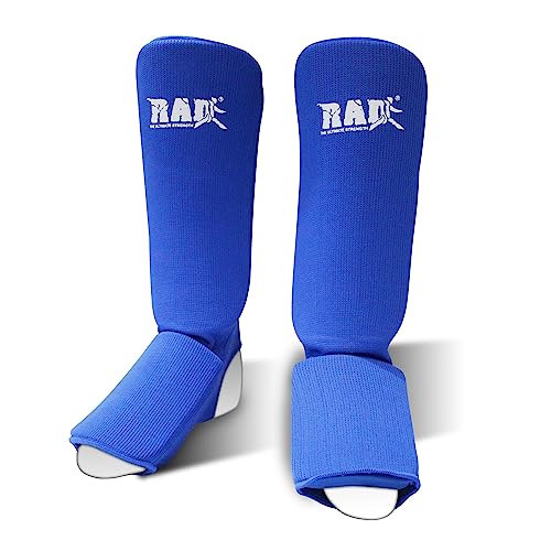 RAD Shin Guards for MMA, Muay Thai, Kickboxing, Karate & Taekwondo | Padded Shin Instep Guards for Martial Arts | Elastic Cloth Protective Gear for Leg Protection & Training - color: Blue, size: Large