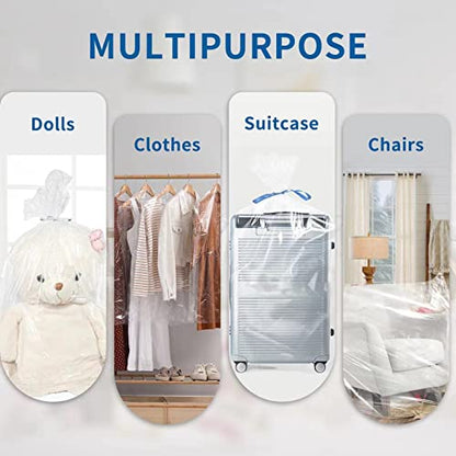Jumbo Clear Storage Bags, Pack of 6, 40" x 60" XXL Dustproof Plastic Suitcase Bag, Waterproof Storage Bag for Luggage, Chairs, Luggage, Stroller, Kids Bike, Bicycle and Motorbike