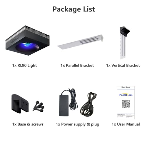 RL90 Black Aquarium Light 100 Watt Coral Reef Light 3rd Generation Full Spectrum Marine Aquarium Lighting 4 Channels Dimmable Control with WiFi, Bracket Included, for Coral SPS LPS Saltwater